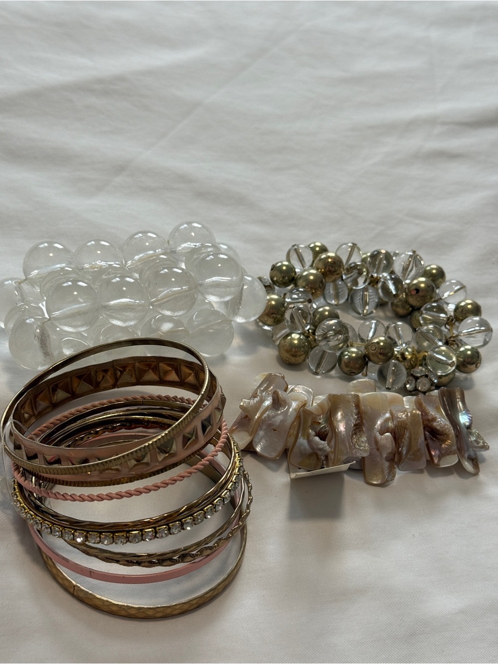 Mixed Metallic and Pearl Women’s Bracelet Set - Pink, Gold, Silver